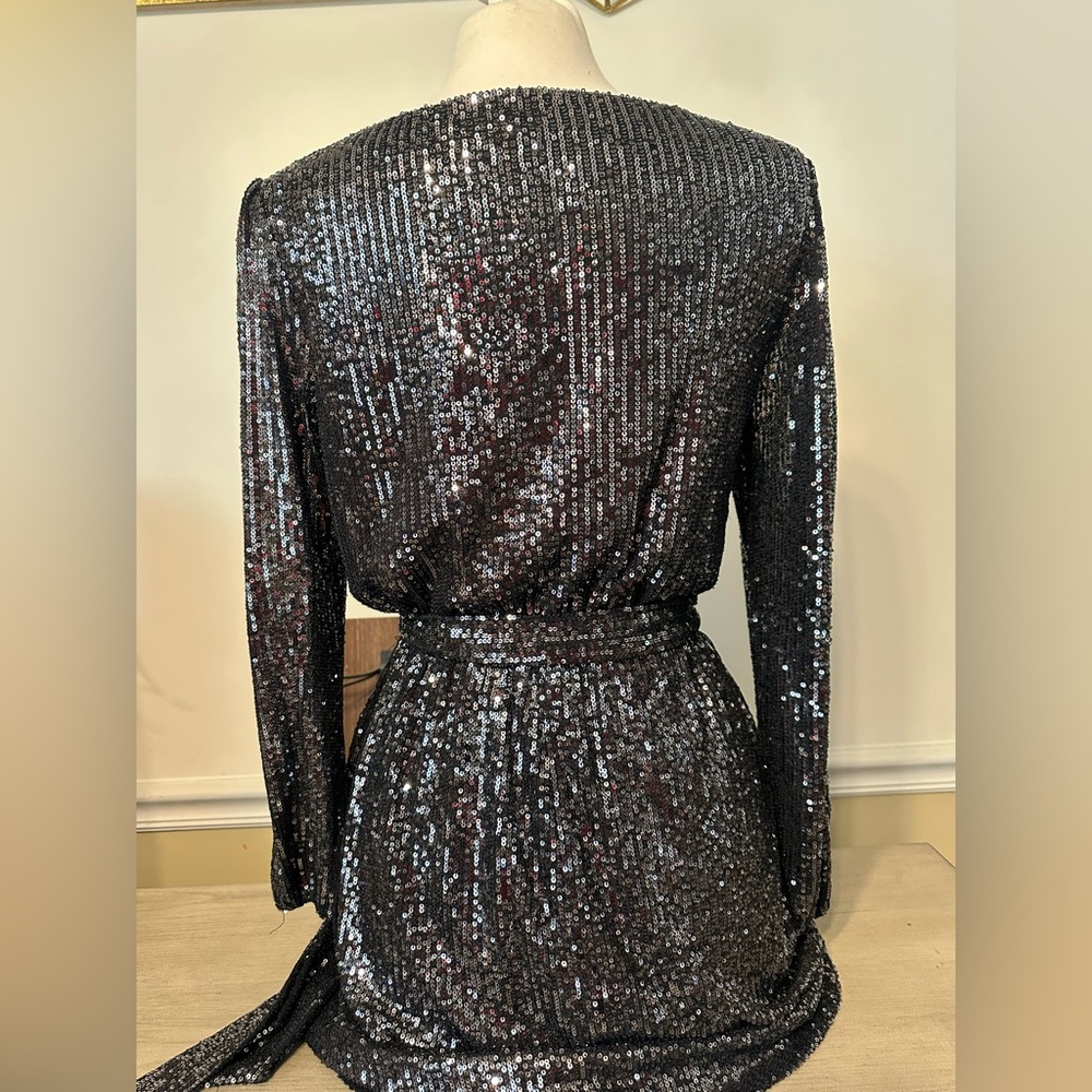 Black Sequin Long Sleeve Dress - Picture 4 of 8